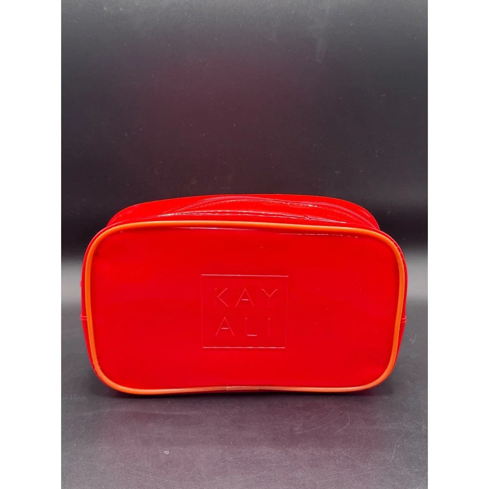 Kayali Red Translucent PVC Makeup Bag Cosmetic Pouch Orange Trim Diamond Zip